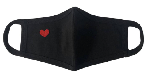 Black With Heart Cloth Face Mask - Washable